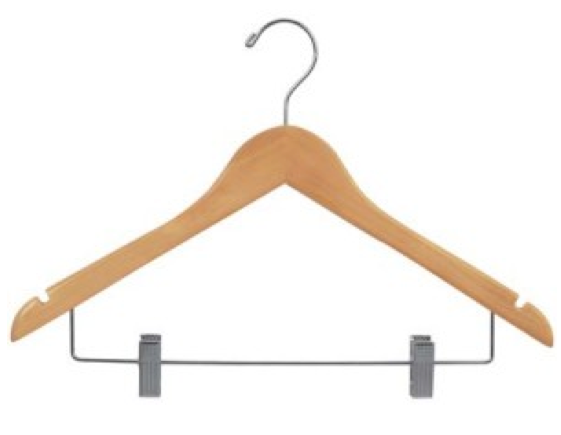Wood Hanger- Top 17" Hanger With Clips